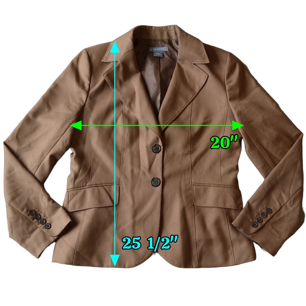 Ann Taylor Wool Blend Camel Brown 2 Button Blazer Career Professional - Picture 3 of 9